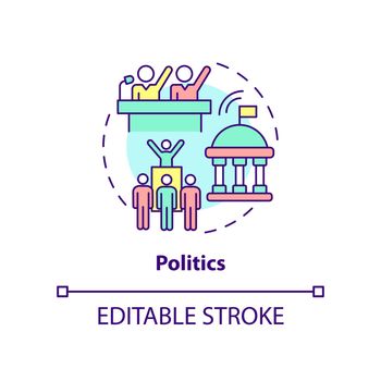 Politics concept icon. Government organizations. Social institution abstract idea thin line illustration. Isolated outline drawing. Editable stroke. Arial, Myriad Pro-Bold fonts used