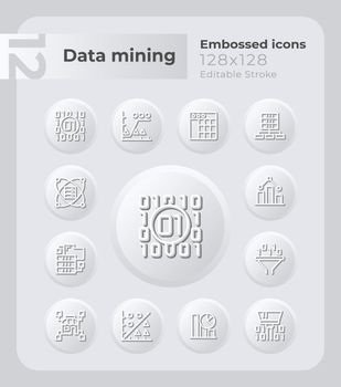 Data mining embossed icons set