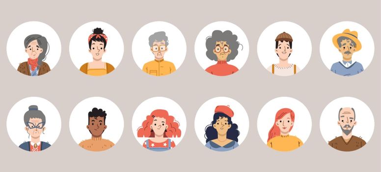 Diverse people avatars, person faces
