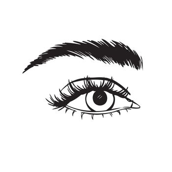 Hand-drawn beautiful female eye, sketch. Makeup, beauty salon symbol.