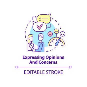 Expressing opinions and concerns concept icon