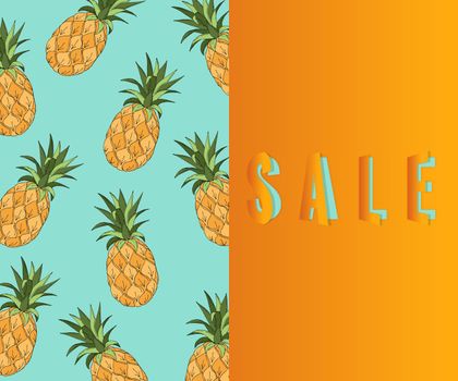 Summer sale banner with pineapple hand drawn doodle