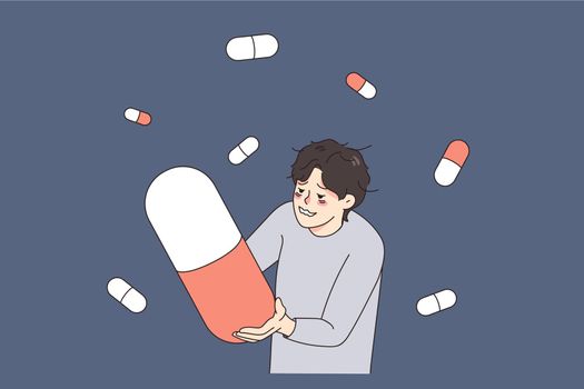 Stressed man addicted to pills and medications