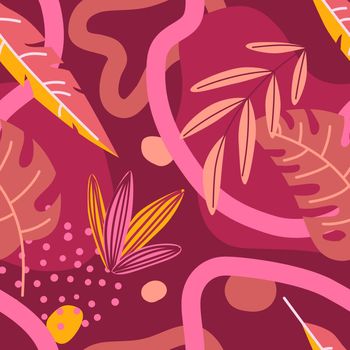 Vector tropical leaves seamless pattern. Beautiful vector colorful illustration