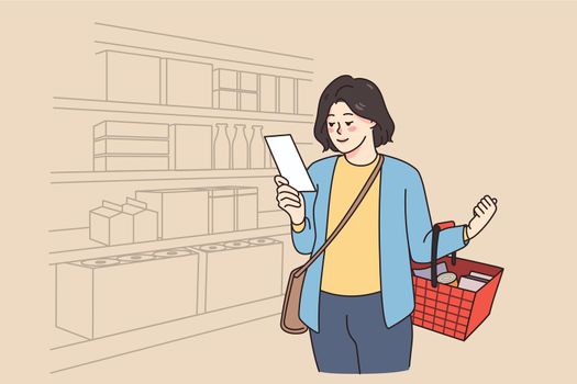Woman customer buy products in supermarket