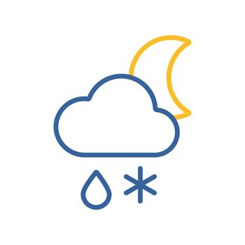 Cloud with snow and rain moon vector icon. Meteorology sign. Graph symbol for travel, tourism and weather web site and apps design, logo, app, UI