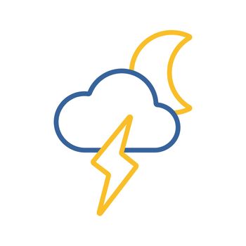 Moon cloud with lightning vector flat icon