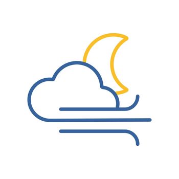 Moon cloudy and wind isolated vector icon. Meteorology sign. Graph symbol for travel, tourism and weather web site and apps design, logo, app, UI