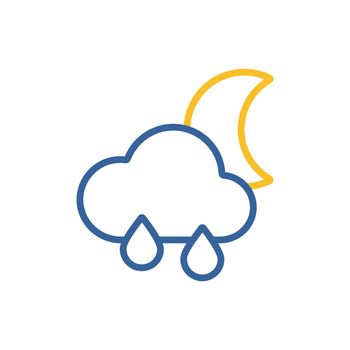 Raincloud with raindrops moon vector flat icon