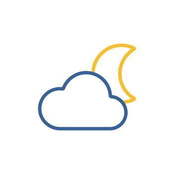 Moon and clouds isolated vector icon. Meteorology sign. Graph symbol for travel, tourism and weather web site and apps design, logo, app, UI