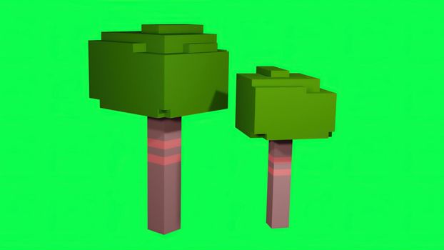 3d illustration -tree made in voxel art style