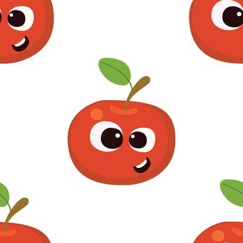 Fruit baby cartoon seamless pattern. Apple character with cute face pattern.