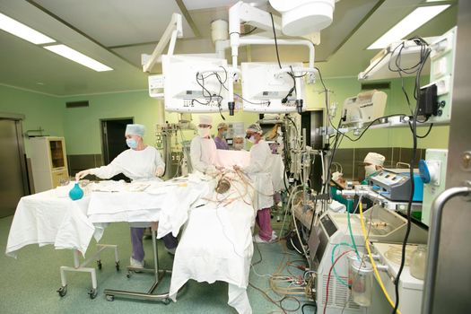 Surgical operating room in a hospital with doctors