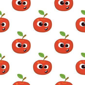 Fruit baby cartoon seamless pattern. Apple character with cute face pattern.