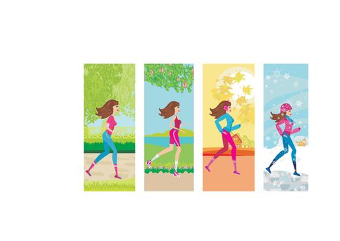 woman jogging, four seasons