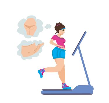obese girl runs on a treadmill