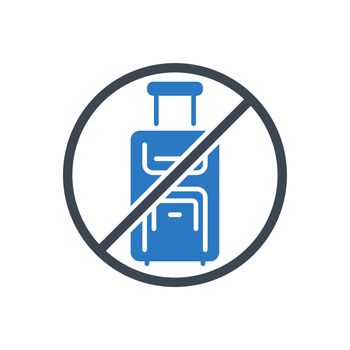 Avoid travel related vector glyph icon. Travel suitcase placed in prohibition sign. Isolated on white background. Editable vector illustration