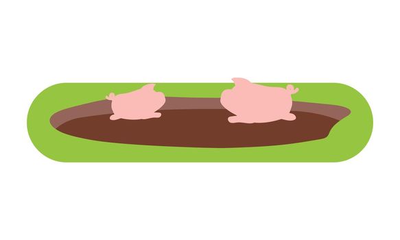 Messy place with happy pigs semi flat color vector object
