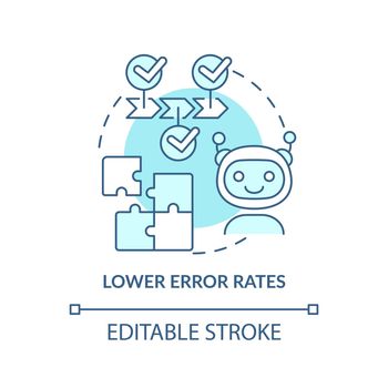 Lower error rates turquoise concept icon