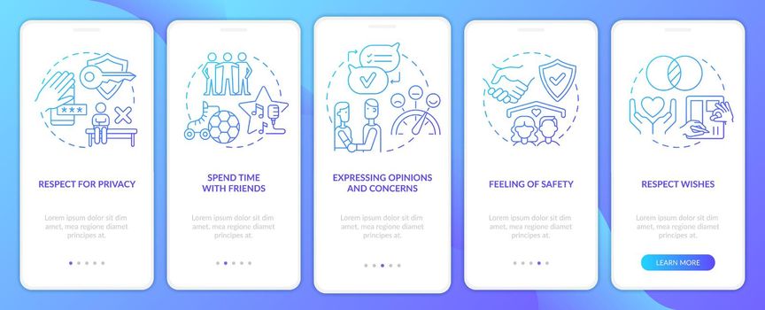 Positive healthy relationship blue gradient onboarding mobile app screen