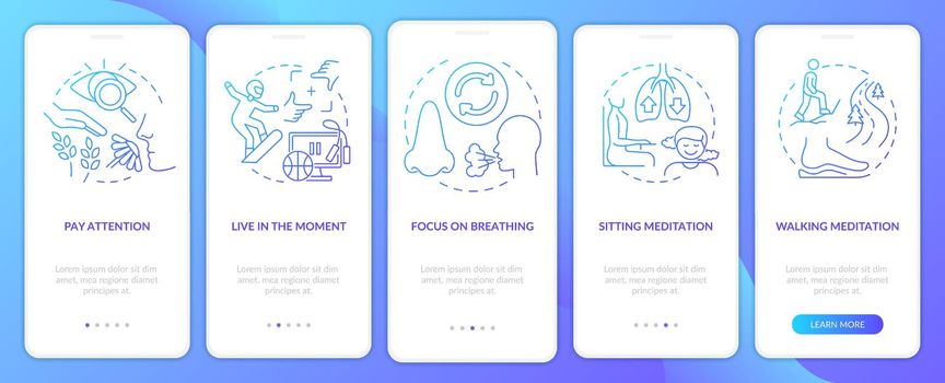 Mindfulness activities blue gradient onboarding mobile app screen