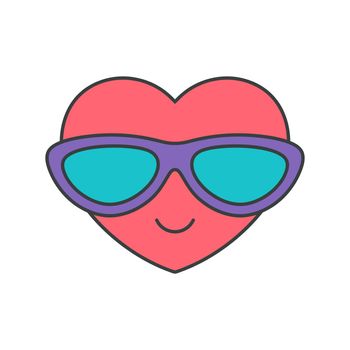 Funny pink heart in sunglasses cute character pop art groovy style decorative design vector cartoon