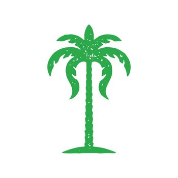 Green tropical palm tree with lush dense foliage hand drawn minimalist grunge texture vector