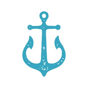 Decorative nautical anchor steel sharp thorn ship equipment with hole hanging blue grunge texture
