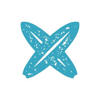 Professional surfing extreme sports logotype with two crossed surfboard blue grunge texture