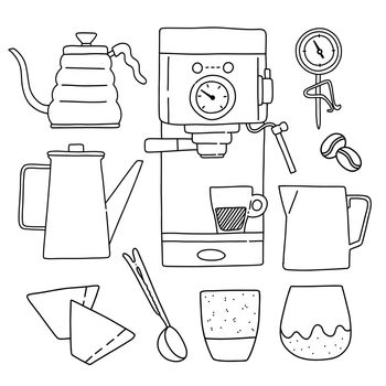 Accessories for coffee lineart and doodle vector