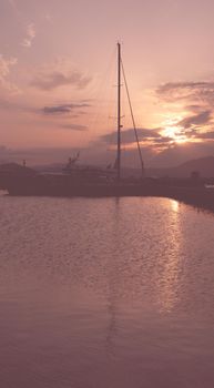 port and yacht marina at sunset