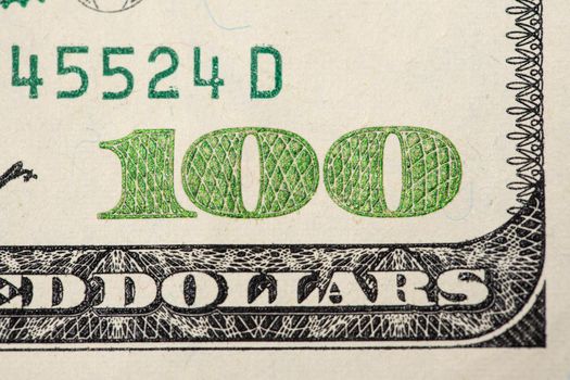 One Hundred Dollar Banknote. Closeup of 100 USD bill. American money. USA Currency, Cash Money as Background