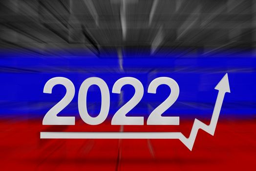 Sanctions and crisis 2022 in Russia. Rising prices and food. Economic rise on the chart. Chart arrow pointing up. An increase in the interest rate.