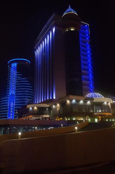 Modern high-rise buildings at night