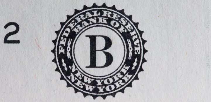 Federal reserve bank of New York. Seal on one dollar banknote