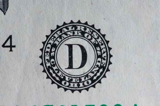 Federal reserve bank of Cleveland, Ohio. Seal on one dollar banknote