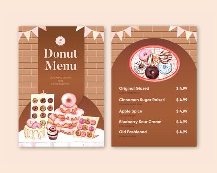 Menu template with donut party concept,watercolor style