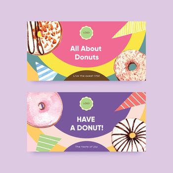 Twitter template with donut party concept,watercolor style