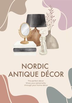 Poster template with nordic antique home concept,watercolor style