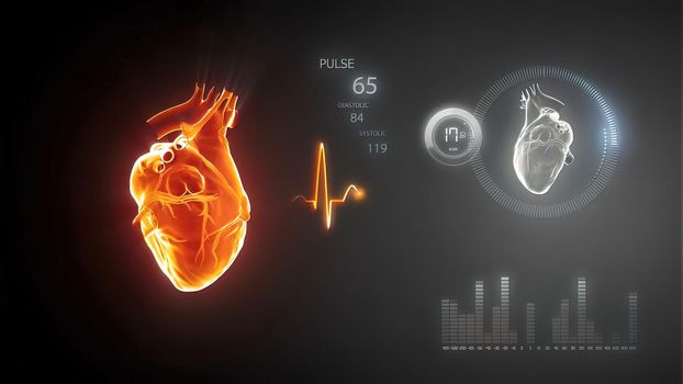 Heart Blood Pumping. Coronary Circulation. Science And Health Related 3D Render
