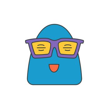 Cheerful funny germ abstract character in sunglasses smiling blue microbus alien pop art vector