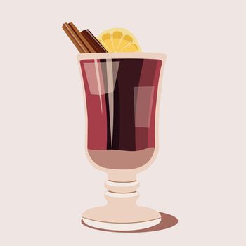 Glass cups with red mulled wine