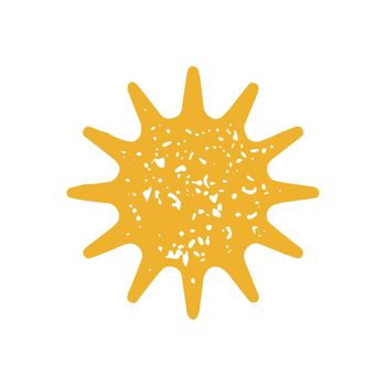 Rounded yellow sun with sharp thorns hand drawn grunge texture vector illustration