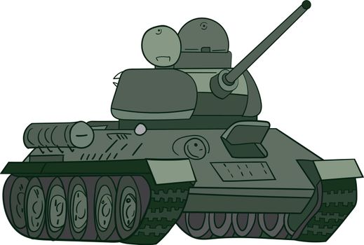 USSR army equipment, legendary T-34 tank vector sketch