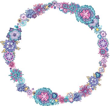 Summer exotic flower circle frame for card, banner, invitation design