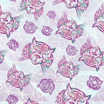 Girly tattoo style tropical tiger seamless pattern