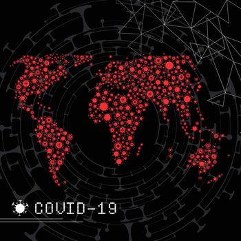Vector world map made of virus shape silhouettes