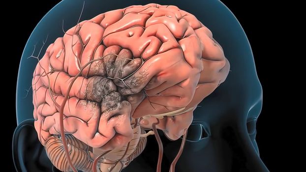 Brain Hemorrhagic Stroke Due To Aneurysm Rupture.