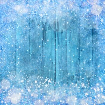Christmas Winter Background with Ice Crystals and Wood