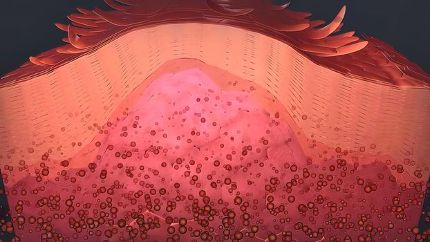 Skin cancer 3D illustration.Tumor growing under skin tissue
